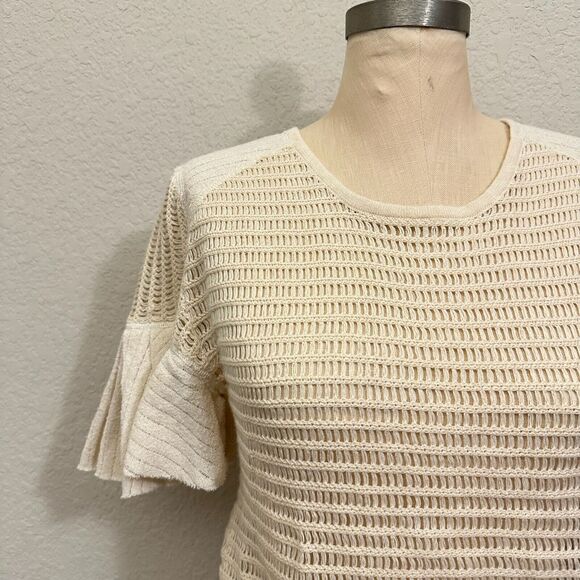 NWT FREE PEOPLE Babes Only Sweater Tee Sheer Open Weave in Cream - Picture 4 of 16